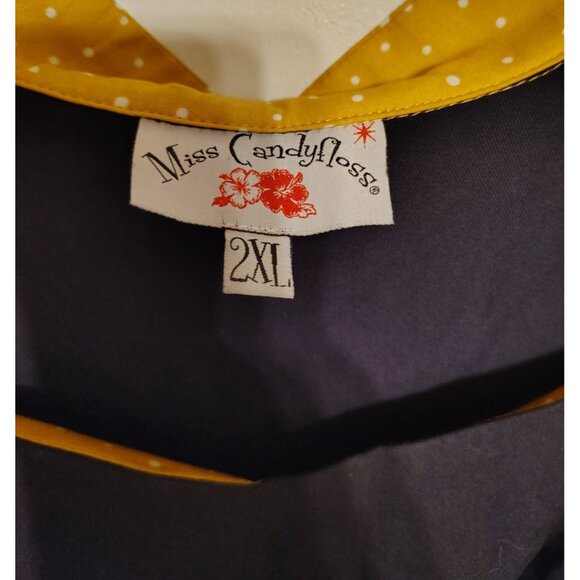 Miss Candyfloss Dress, 2XL, 16-18, Navy Blue, Mustard Yellow Trim, Retro Vibes - Picture 3 of 5